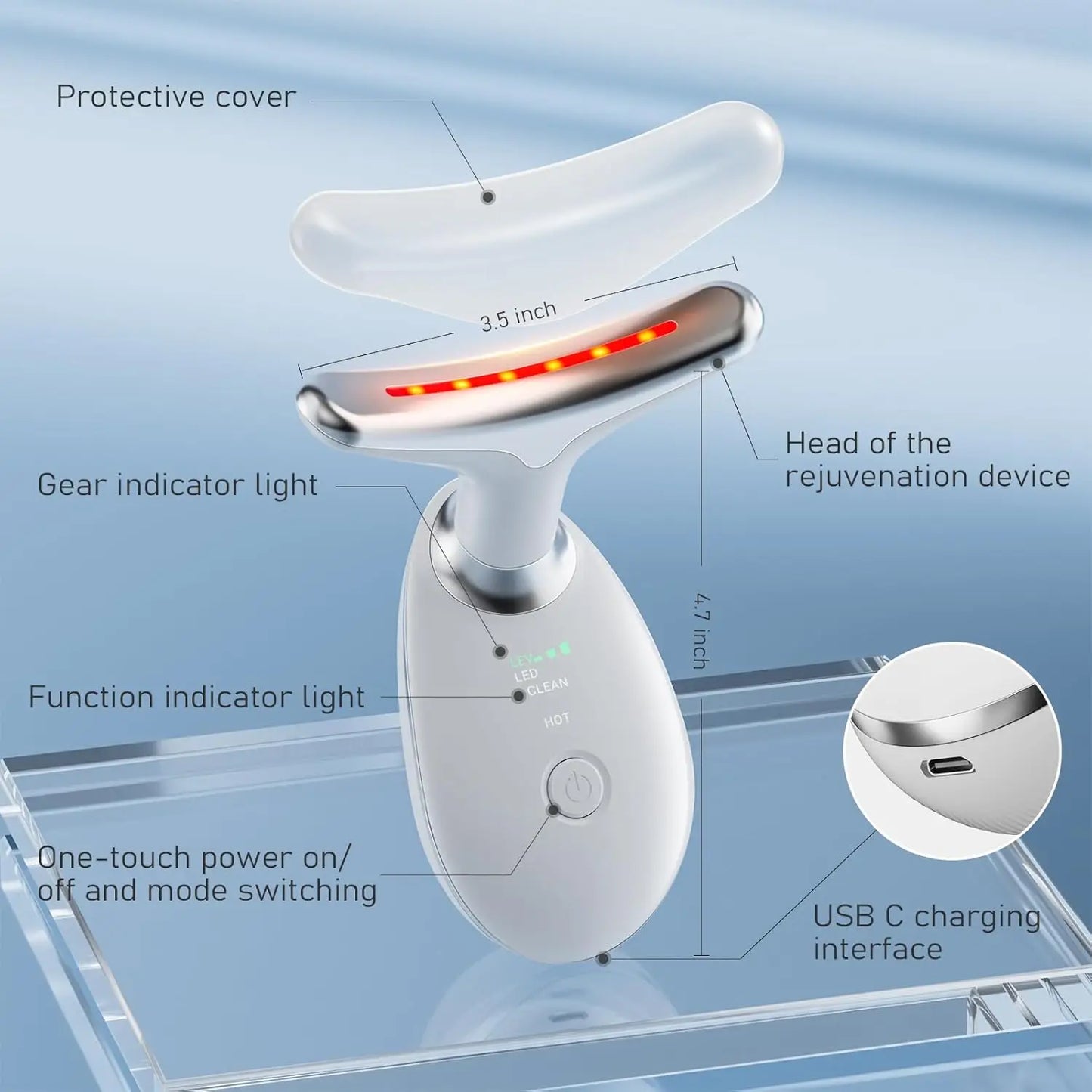 Hot Sale Eye Beauty Device Vibration Heated Facial Massage Vraiko Lily Neck Massager, Face Sculpting Too for Face and Neck Light